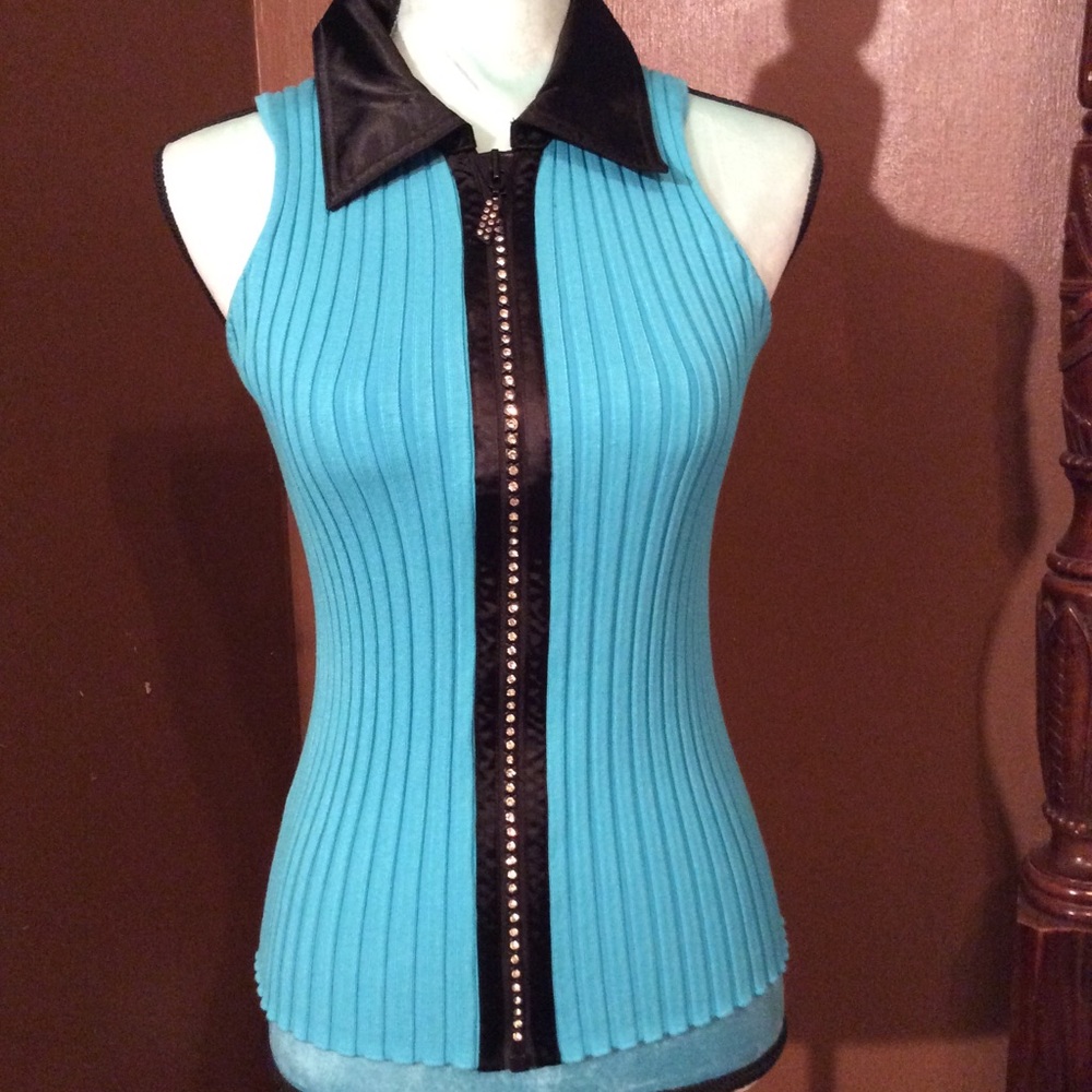 BELLDINI Teal zip-up sweater tank Medium